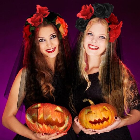 Halloween Floral Headband Ladies Girls Day Of The Dead Rose Flowers Headdress main image 3